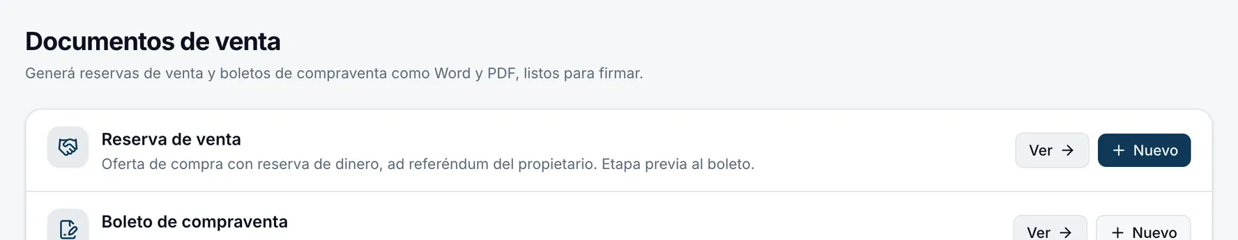 Documentos de venta: reserva de venta y boleto de compraventa