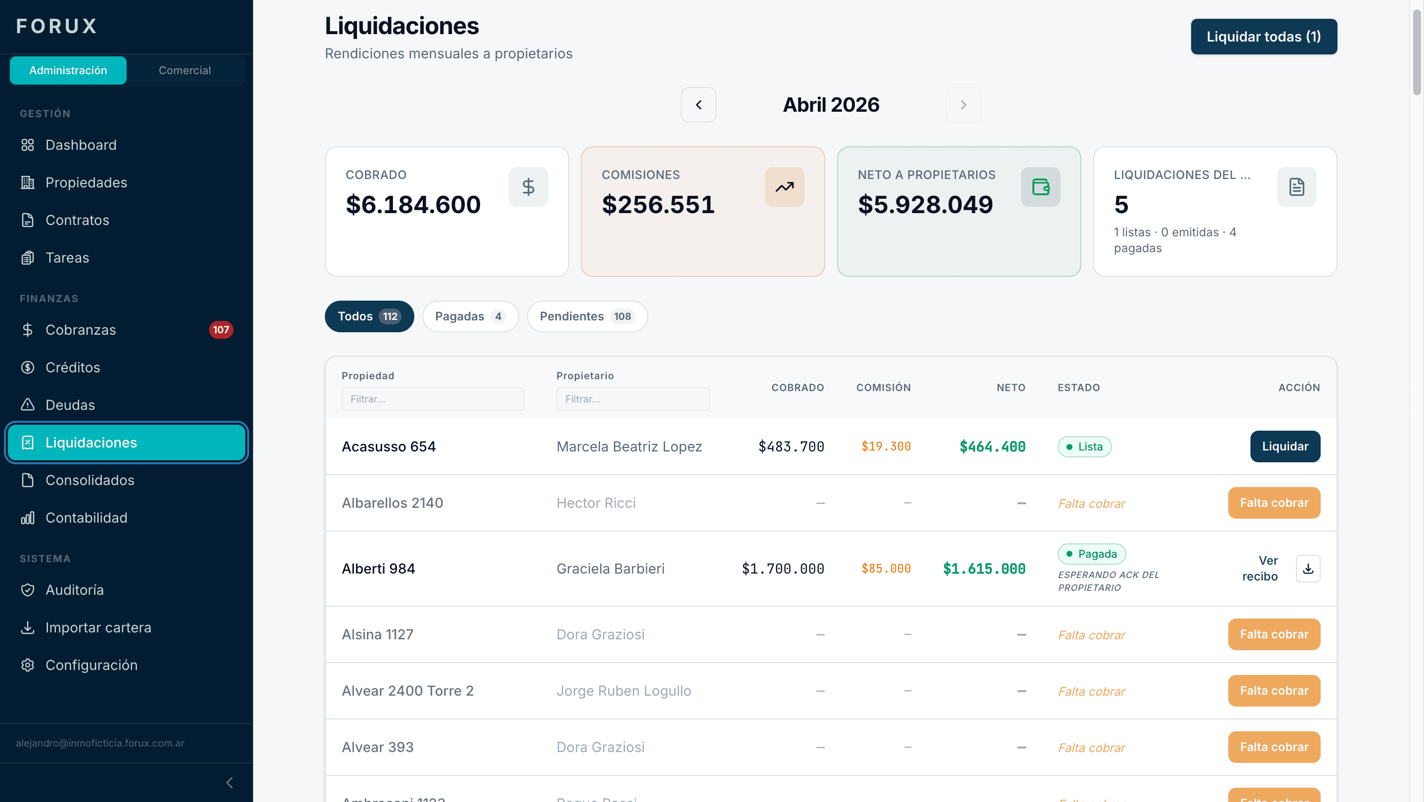FORUX — Liquidaciones al propietario, automáticas