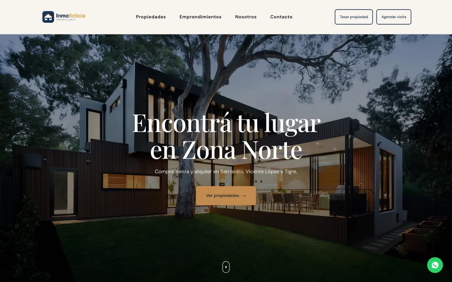 Página web de una inmobiliaria armada con FORUX, con sus propiedades en venta y alquiler